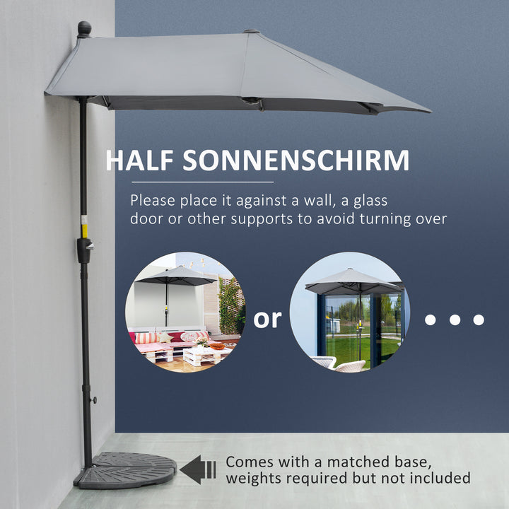 Outsunny 2m Half Parasol Market Umbrella Garden Balcony Parasol with Crank Handle, Cross Base, Double-Sided Canopy, Dark Grey