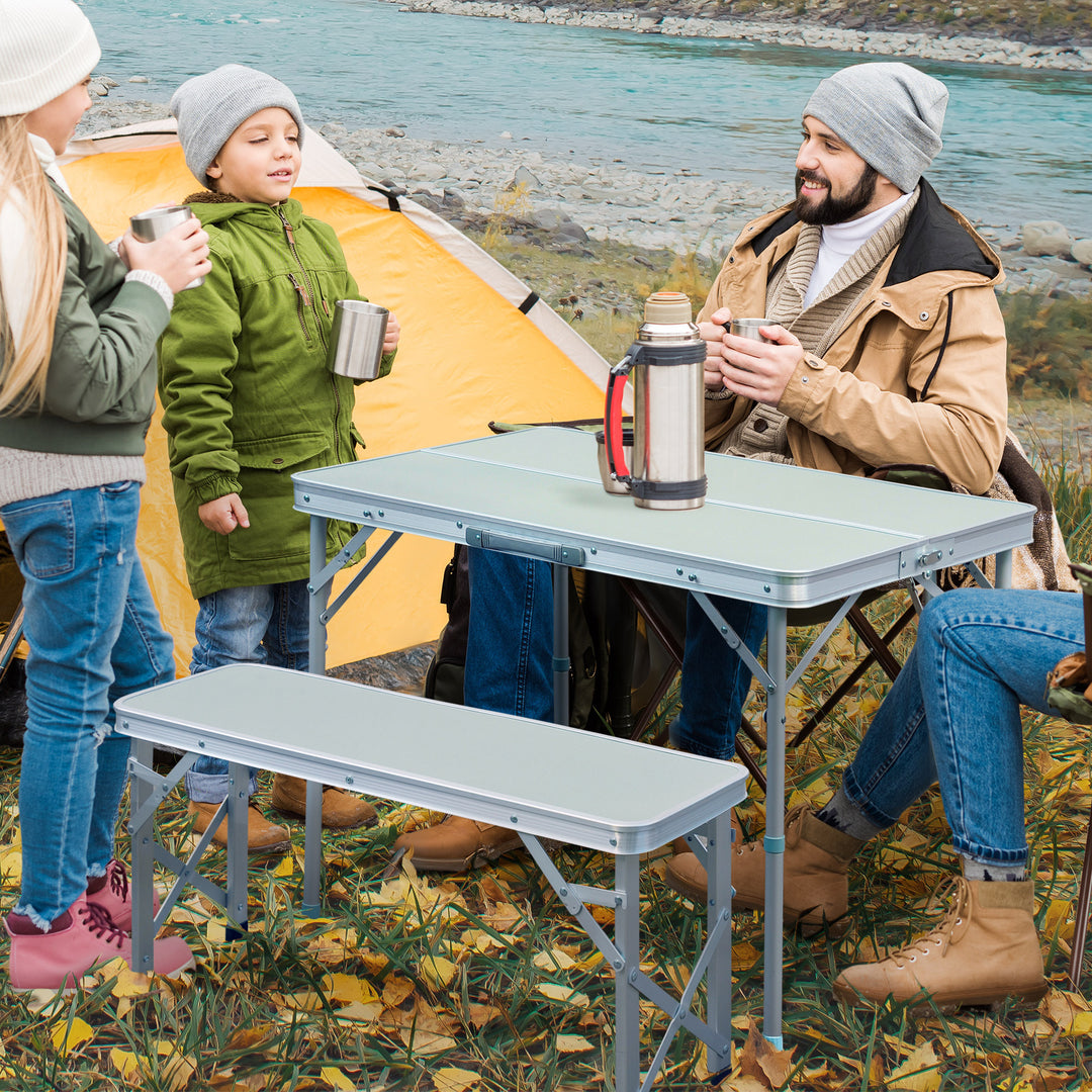 3pc Folding Picnic Table Bench Set Foldable Portable Outdoor Stools Garden BBQ Patio Party Camping Aluminum