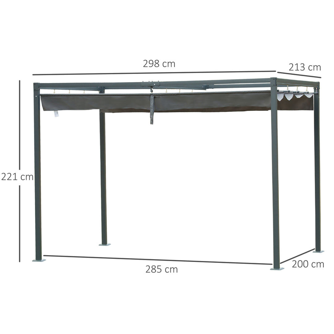 3 x 2 m Outdoor Pergola Gazebo Wall Mounted Retractable Canopy Garden Shelter Sun Shade Party with Metal Frame, Grey