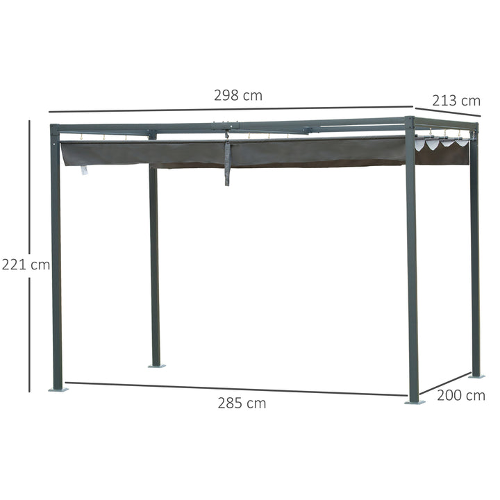 3 x 2 m Outdoor Pergola Gazebo Wall Mounted Retractable Canopy Garden Shelter Sun Shade Party with Metal Frame, Grey