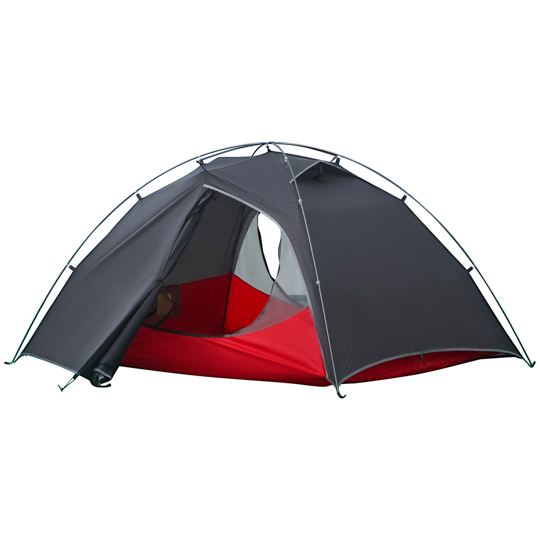 Camping Tent, Compact 2 Man Dome Tent, Waterproof Lightweight Outdoor Tent with Double Layer Doors, Dark Grey