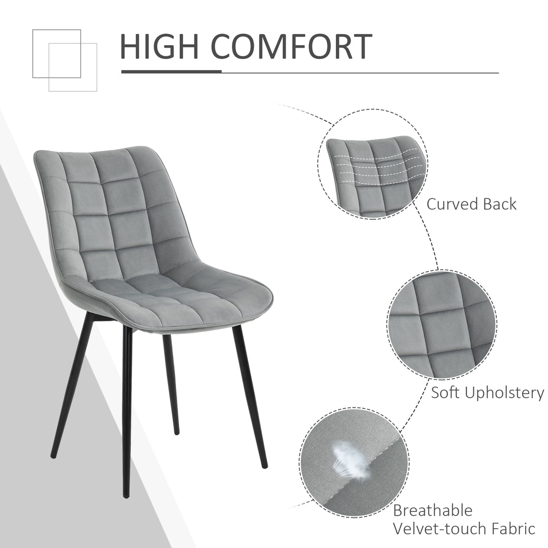 Upholstered Dining Chair Lounge Chair Soft Set of 2 Velvet-Touch Kitchen Reception Living Room Chair with Metal Legs, Grey