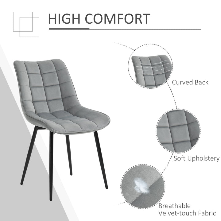 Upholstered Dining Chair Lounge Chair Soft Set of 2 Velvet-Touch Kitchen Reception Living Room Chair with Metal Legs, Grey