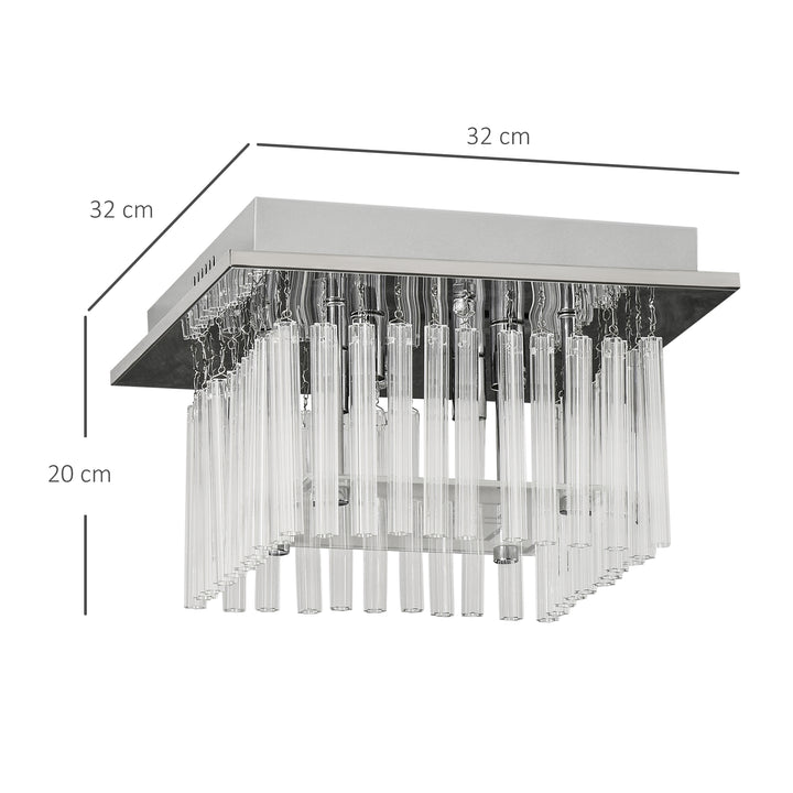 Modern Raindrop K9 Crystal Chandelier, Flush Mount Ceiling Light Fixture, Square Pendant Lamp for Living Room 4 G9 Bulbs Required 32W x 20H cm