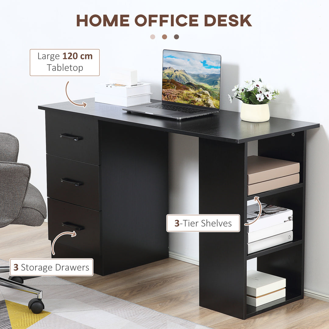 HOMCOM 120cm Computer Desk with Storage Shelves Drawers, Writing Table Study Workstation for Home Office, Black