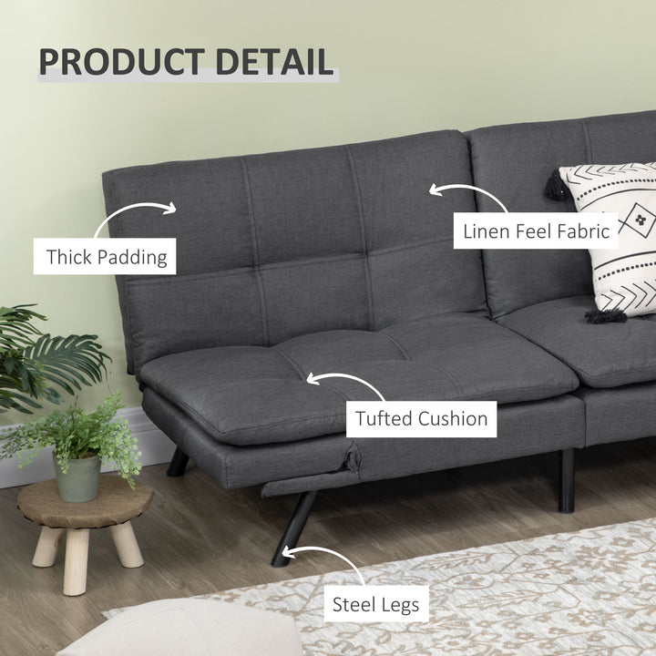Tufted 3 Seater Sofa Bed, Upholstered Click Clack Sofa Bed with Adjustable Armrests and Backrest for Living Room and Bedroom, Grey