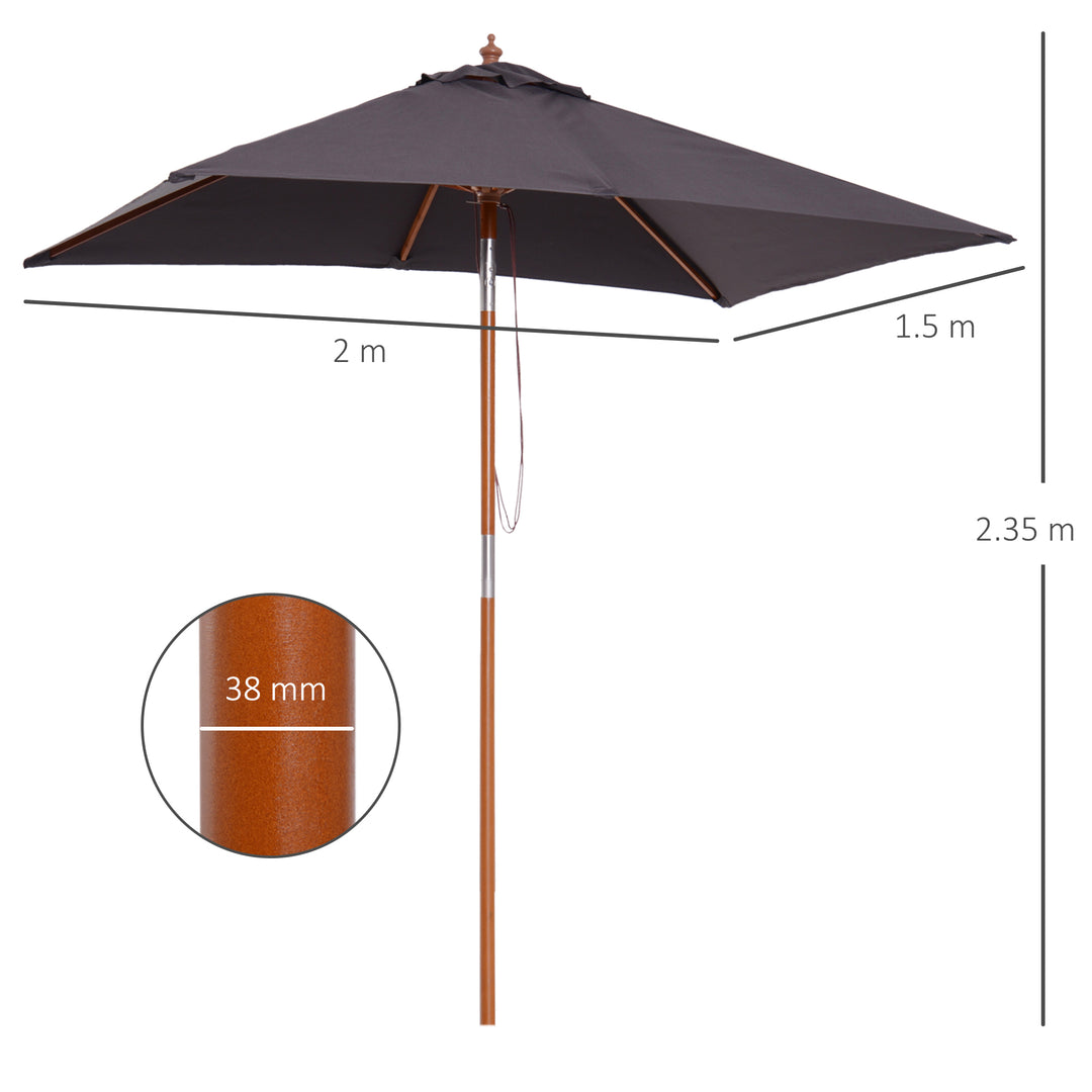 2m x 1.5m Tilt Mechanism Bamboo Wooden Frame Parasol Deep Grey