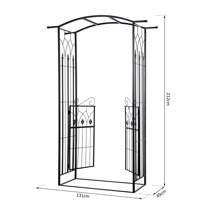 Metal Frame Outdoor Garden Entrance Arch w/ Gate Black