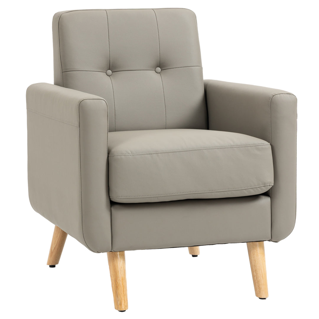 Modern Accent Chair, Tufted Living Room Chairs, PU Leather Armchair-Grey