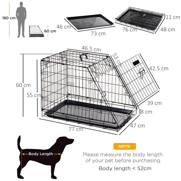 PawHut Metal Collapsible Car Dog Cage Crate Transport Folding Box Carrier Handle Removable Tray 77 x 47 x 55cm