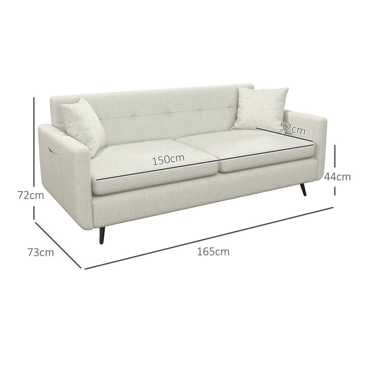 2 Seater Sofa Tufted Loveseat Settee with Steel Legs and 2 Storage Pockets - Beige