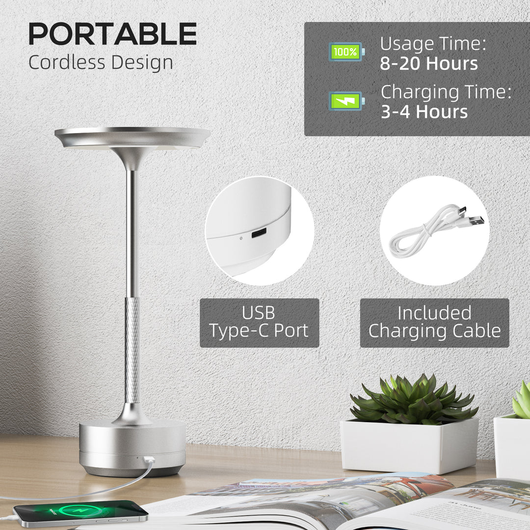 Cordless Table Lamp, Touch LED Desk Lamp with 4000mAh Rechargeable Battery, Silver