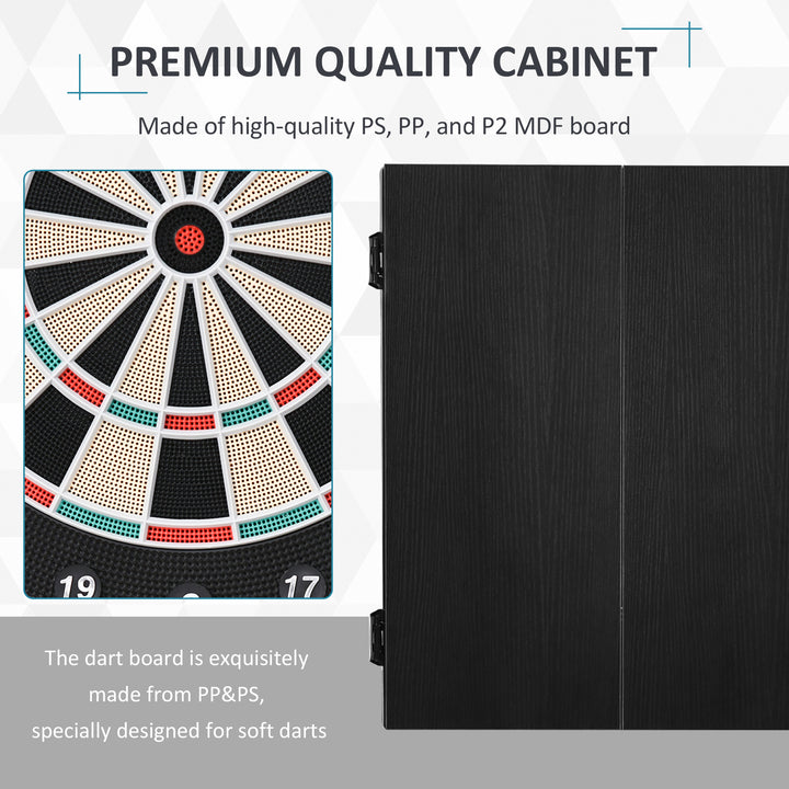 Electronic Dartboard In Case LED Scoreboard w/ 12 Darts 30 Heads Side Storage Cabinet Black White