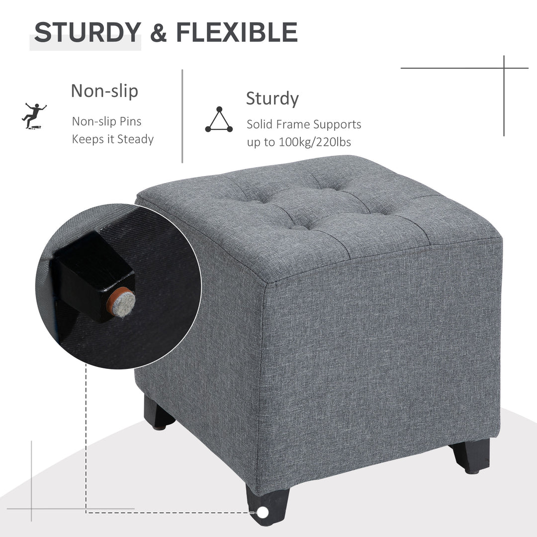 Linen-Look Square Ottoman Footstool, Grey