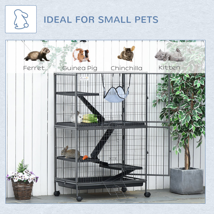 Small Animal Cage for Chinchilla Ferret Kitten on Wheels with Hammocks Removable Tray, Silver Grey