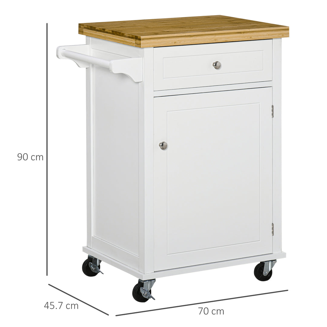 Kitchen Cart Storage Trolley Wooden Cabinet with Drawer Cupboard Towel Rail White