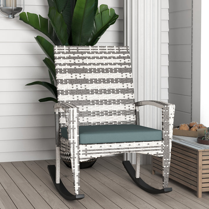 Rattan Rocking Chair Rocker Garden Furniture Seater Patio Bistro Relaxer Outdoor Wicker Weave with Cushion - Light Grey