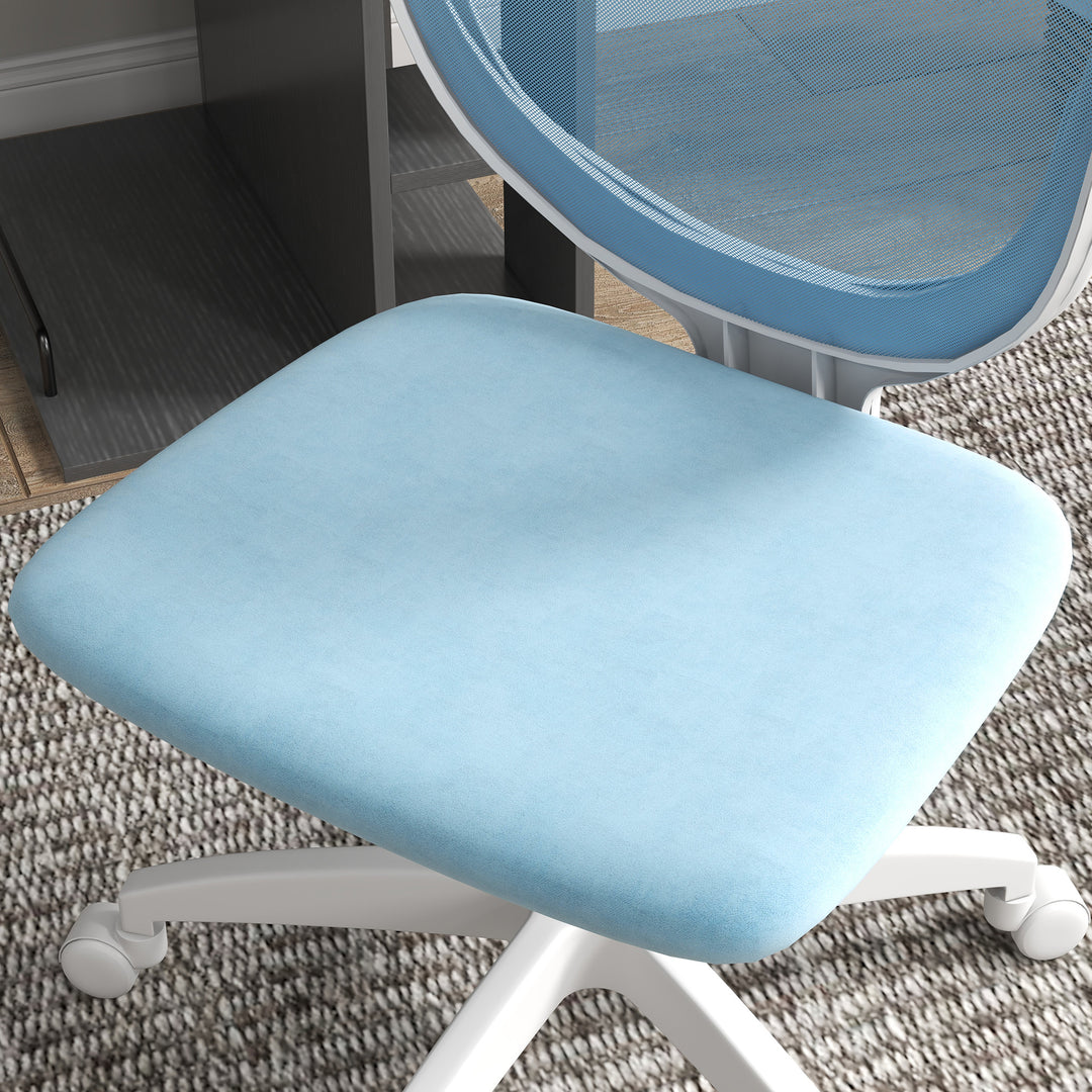 Armless Desk Chair, Height Adjustable with Swivel Wheels, Blue