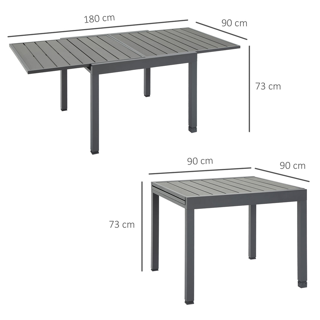 Extendable Dining Table Outdoor Slat Table for 4-6 Person Rectangular Lawn Garden Bistro Patio Table with Aluminium Frame, Grey