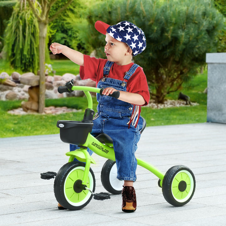 Kids Trike, Tricycle, with Adjustable Seat, Basket, Bell, for Ages 2-5 Years - Green