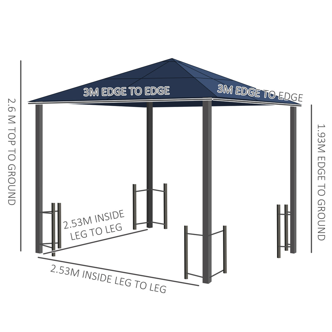 3 x 3(m) Hardtop Gazebo Canopy with Polycarbonate Roof, Steel & Aluminium Frame, Garden Pavilion with Mosquito Netting and Curtains, Black