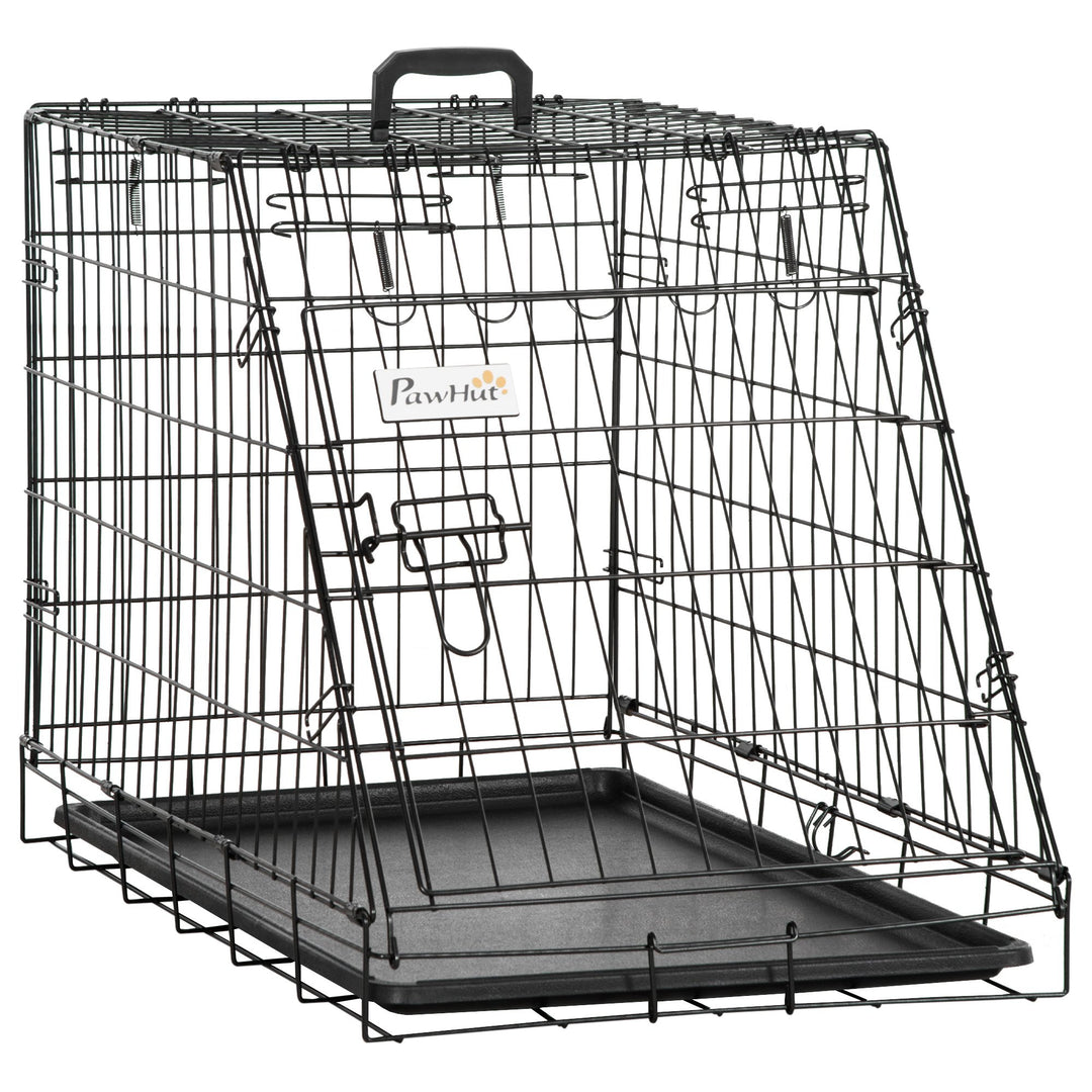 PawHut Metal Collapsible Car Dog Cage Crate Transport Folding Box Carrier Handle Removable Tray 77 x 47 x 55cm