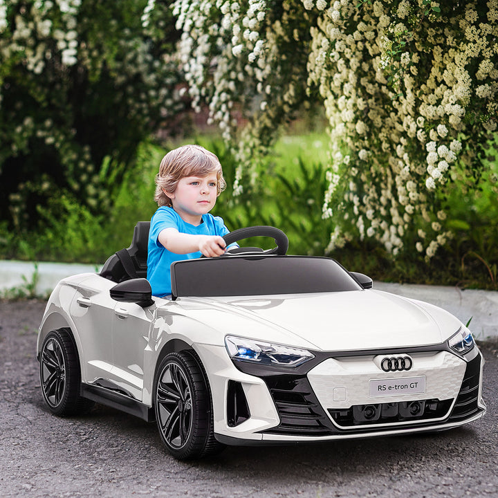 Audi Licensed Kids Electric Ride On Car with Parental Remote Control, 12V Battery Powered Toy with Suspension System, Lights, Music, White