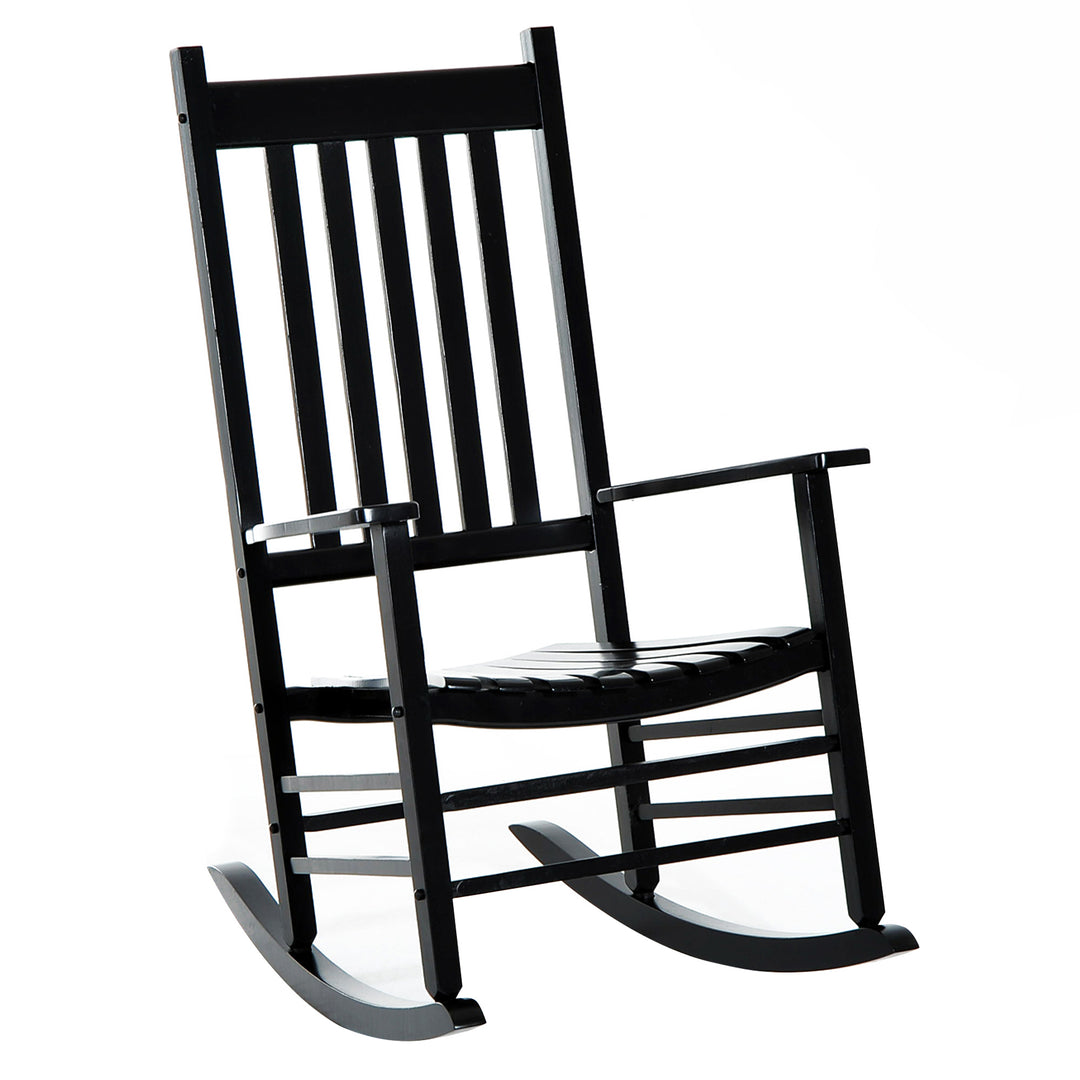Rocking Chair Armchair Wooden Patio Rocker Balcony Deck Outdoor Porch Garden Seat Black