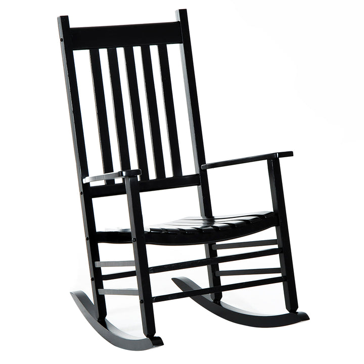 Rocking Chair Armchair Wooden Patio Rocker Balcony Deck Outdoor Porch Garden Seat Black