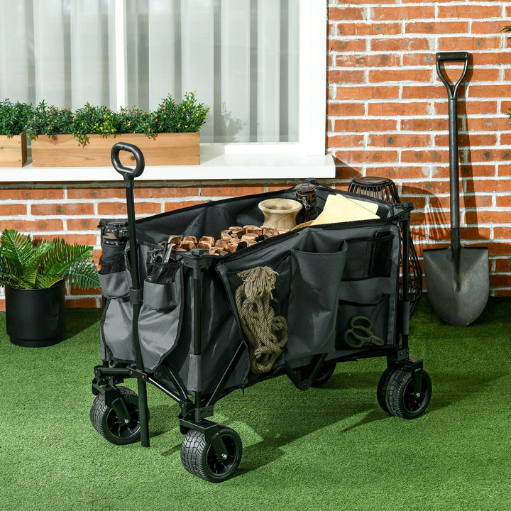 Folding Garden Trolley, Outdoor Utility Wagon, Dark Grey