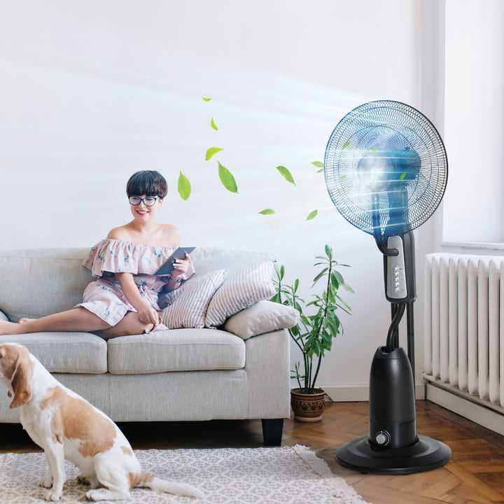 Pedestal Fan with Water Mist Spray, Standing Fan, Humidifying Misting Fan with 3 Speeds, 2.8L Water Tank, Black