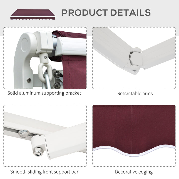 3x4m Garden Patio Retractable Manual Awning Window Door Sun Shade Canopy with Fittings and Crank Handle Wine Red