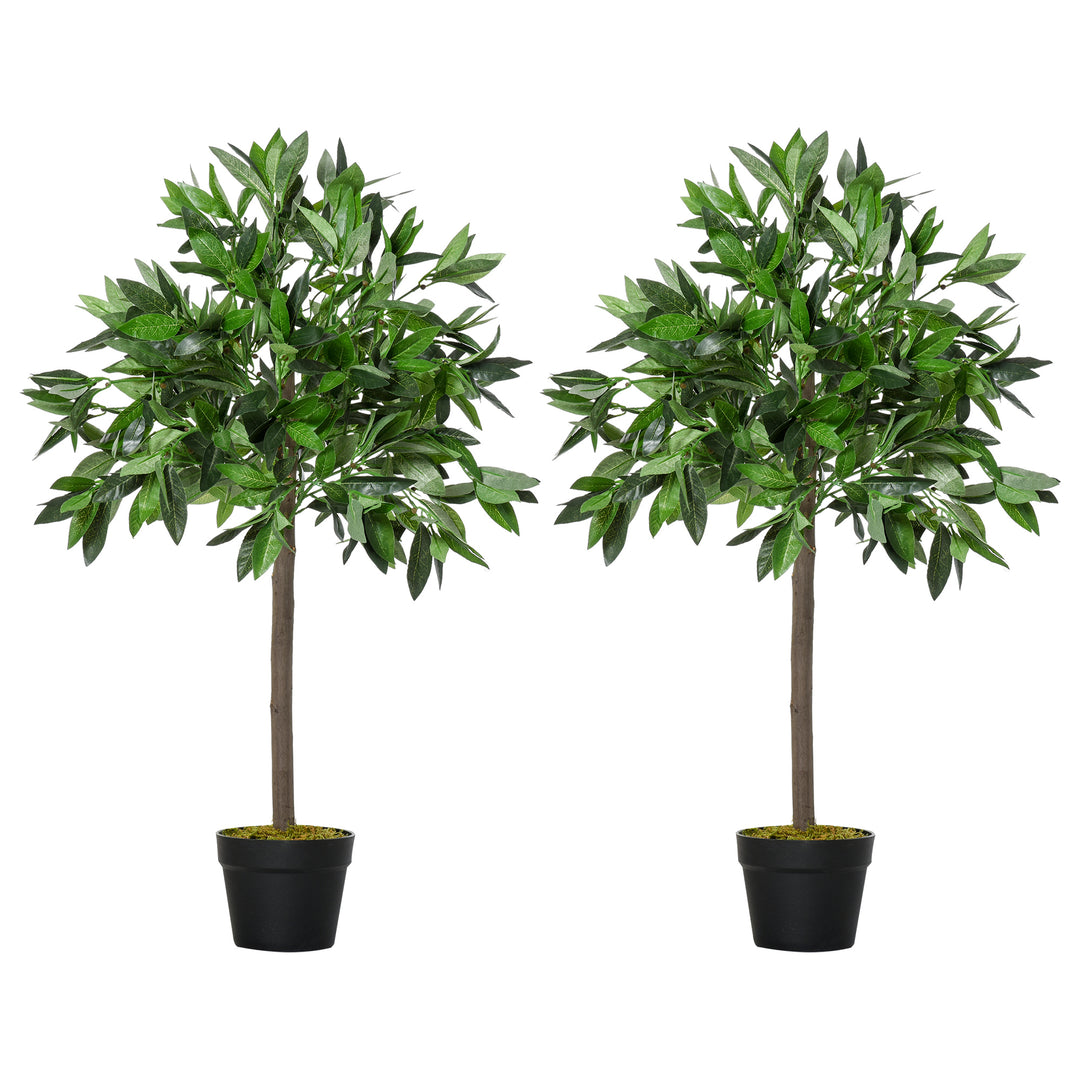 Set of 2 Artificial Topiary Bay Laurel Ball Trees Decorative Plant with Nursery Pot for Indoor Outdoor Décor, 90cm