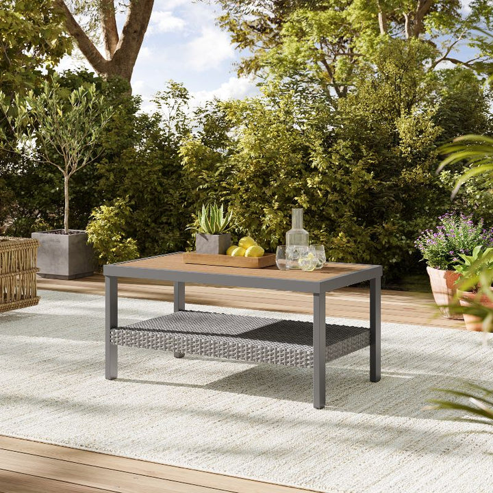 Sencillo Collection - 6 Piece Patio Furniture Set, 1 Coffee Table, 1 Loveseat, 2 Lounge Chairs and 2 Ottomans