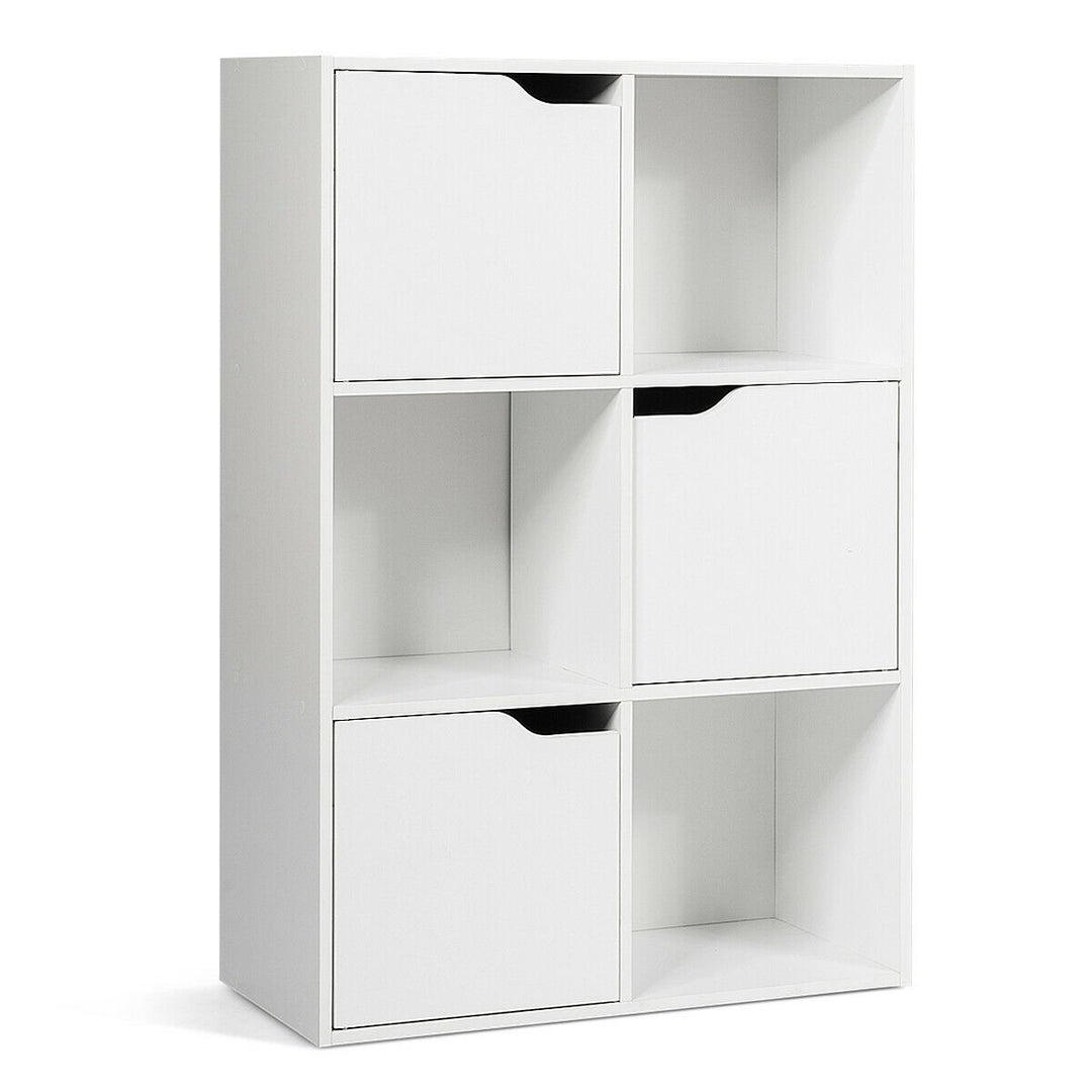 White Modern Open and Closed 6 Cube Shelving Unit