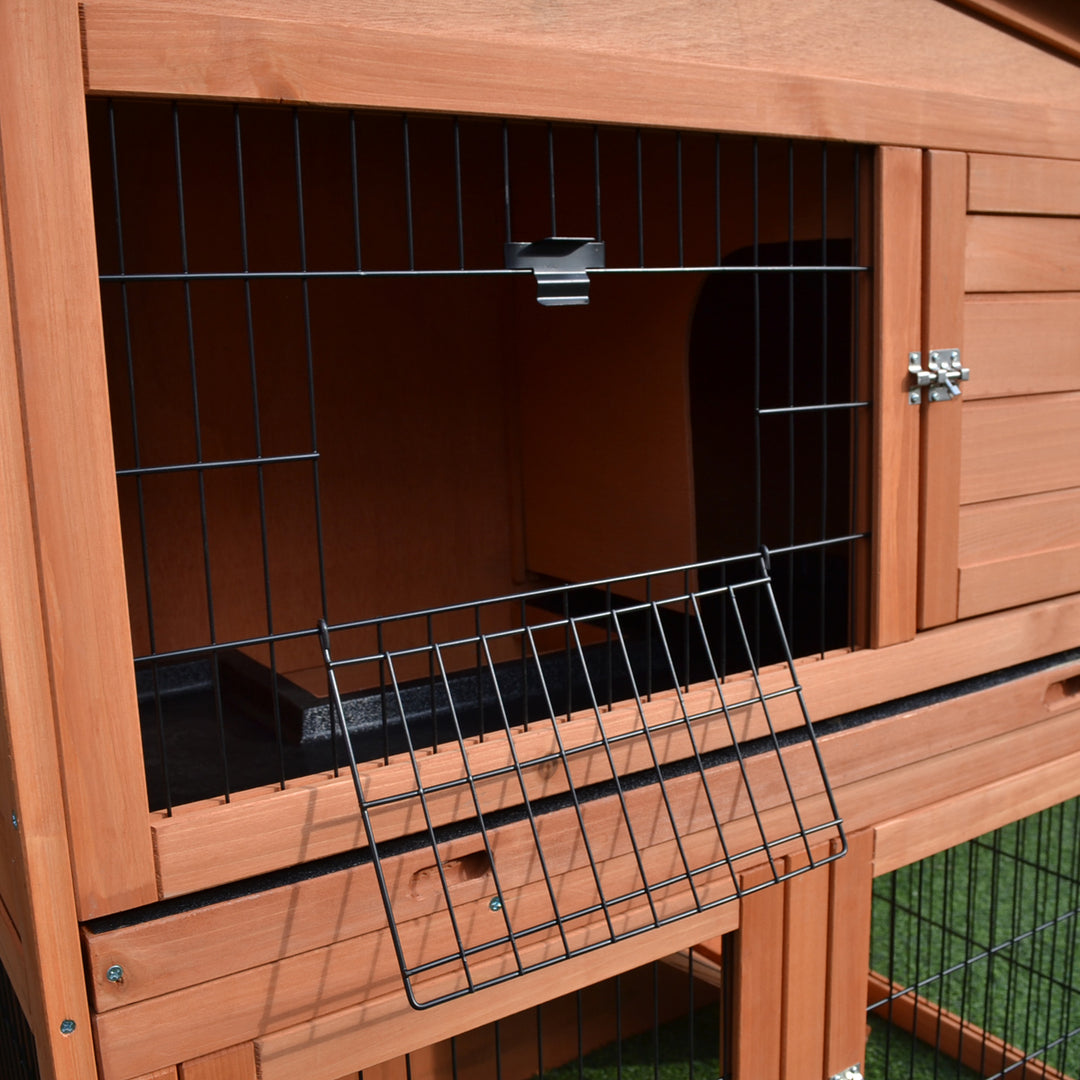 PawHut 2 Tier Rabbit Hutch Guinea Pig Hutch Ferret Cage with Ramp Slide Out Tray for Indoor Outdoor 100.5 x 55 x 101 cm