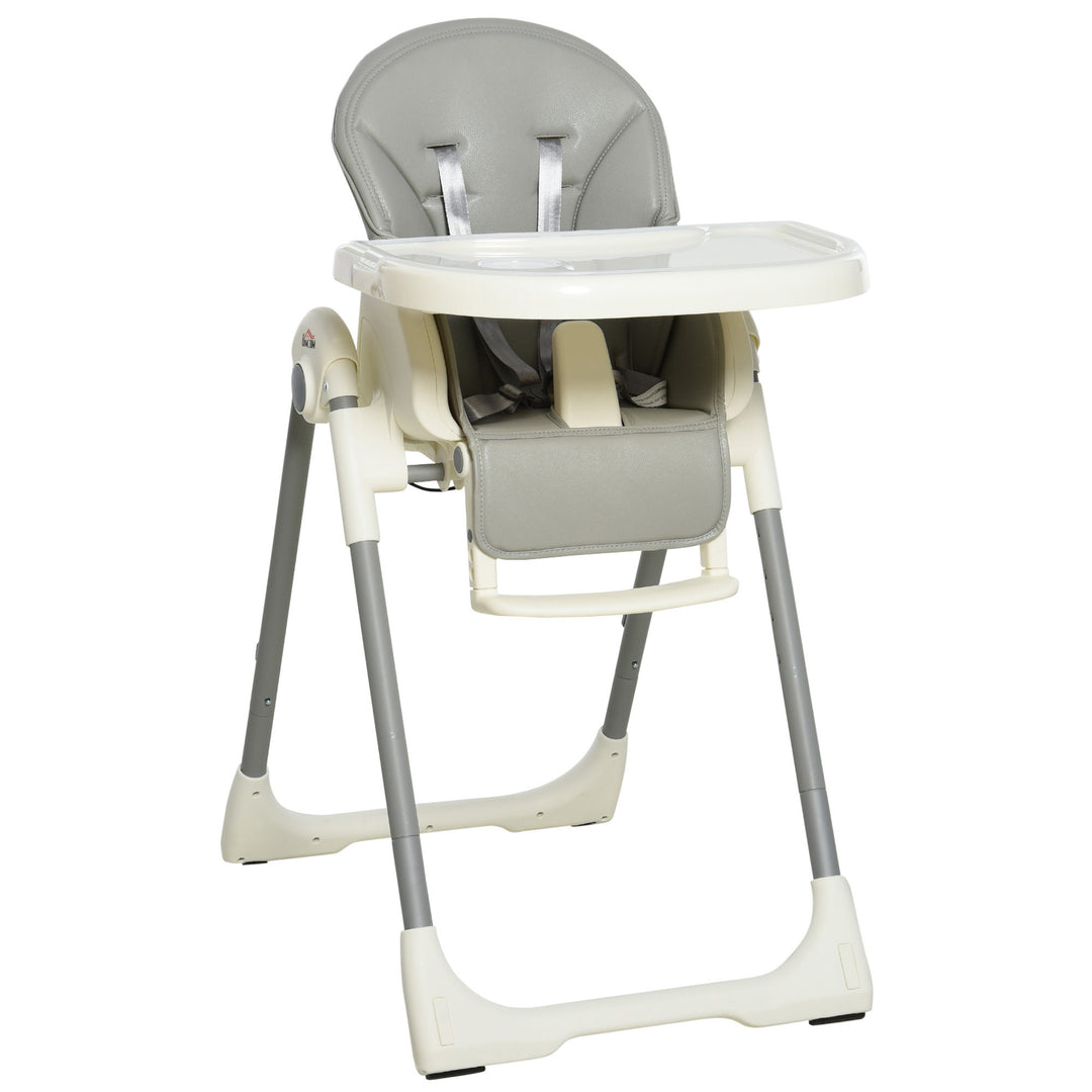 Foldable Baby High Chair Convertible to Toddler Chair Height Adjustable with Removable Tray 5-Point Harness Mobile with Wheels Grey