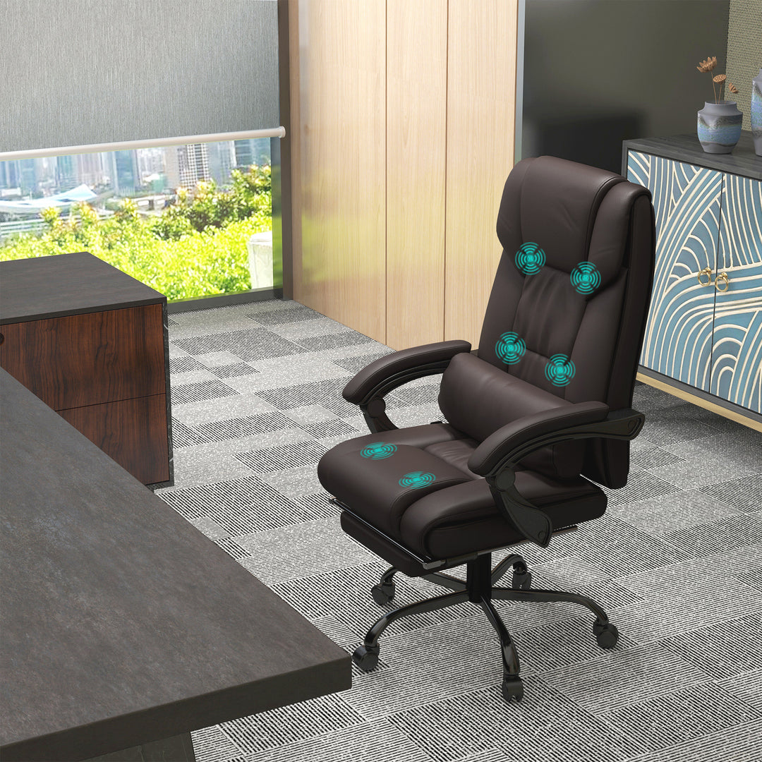 Vinsetto 6-Point PU Leather Massage Office Chair, Reclining Chair Height Adjustable Computer Chair with Footrest, Swivel Wheels, Remote