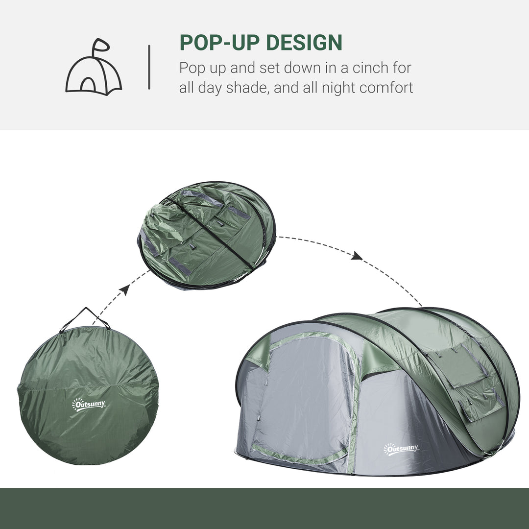 4-5 Person Pop-up Camping Tent Waterproof Family Tent w/ 2 Mesh Windows & PVC Windows Portable Carry Bag for Outdoor Trip Dark Green