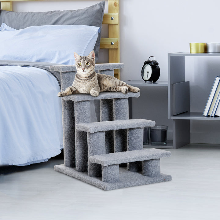 PawHut Pet Stairs 4 Steps for Sofa Tall Bed Dog Cat Little Older Animal Climb Ladder Portable Pet Access Assistance 63.5x43x60cm Grey