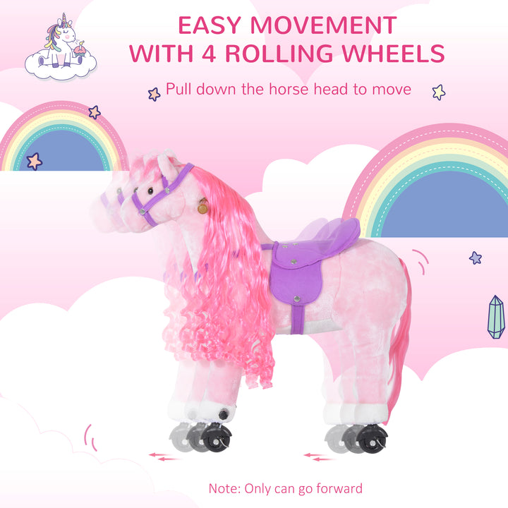 Kids Plush Ride On Walking Horse W/Sound-Pink