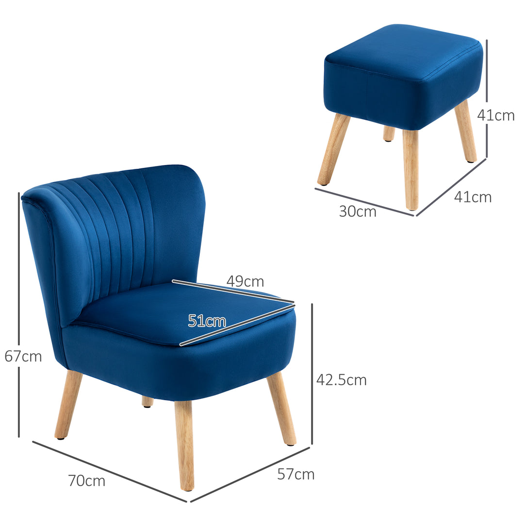 HOMCOM Velvet Accent Chair Occasional Tub Seat Padding Curved Back w/ Ottoman Wood Frame Legs Home Furniture, Dark Blue