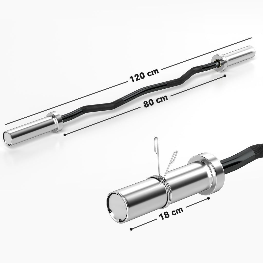 Olympic EZ Curl Bar, Barbell Bar for 2"/5cm Weight Plates with Spring Clips, Home Gym Weight Lifting Bar, 120cm