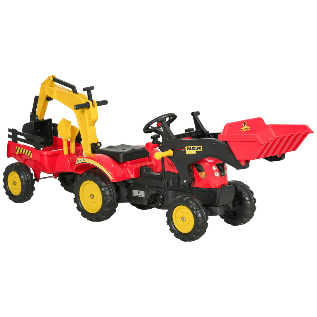 Kids Controllable Excavator Plastic Ride On Pedal Truck Red/Yellow