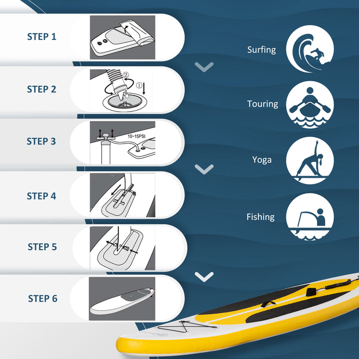 Inflatable Paddle Stand Up Board, 1.65-2.15M Adjustable Aluminium Paddle Non-Slip Deck Board w/ ISUP Accessories, 305L x 76W x 15H cm, White