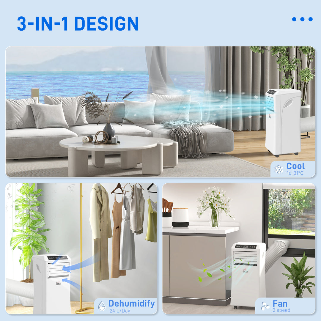 Mobile Air Conditioner with Remote Control, Timer, Cooling Dehumidifying Ventilating, LED Display White - 1080W