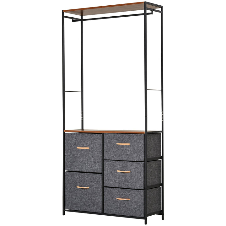 Chest of Drawers with Coat rack Steel Frame 5 Drawers  Bedroom Hallway Home Furniture Black Brown