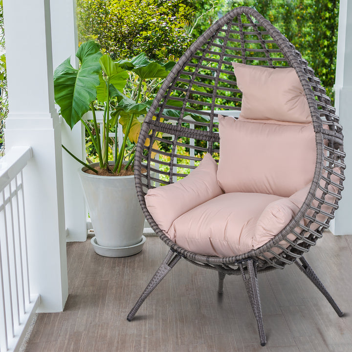 Outdoor Indoor Rattan Egg Chair Wicker Weave Teardrop Chair with Cushion