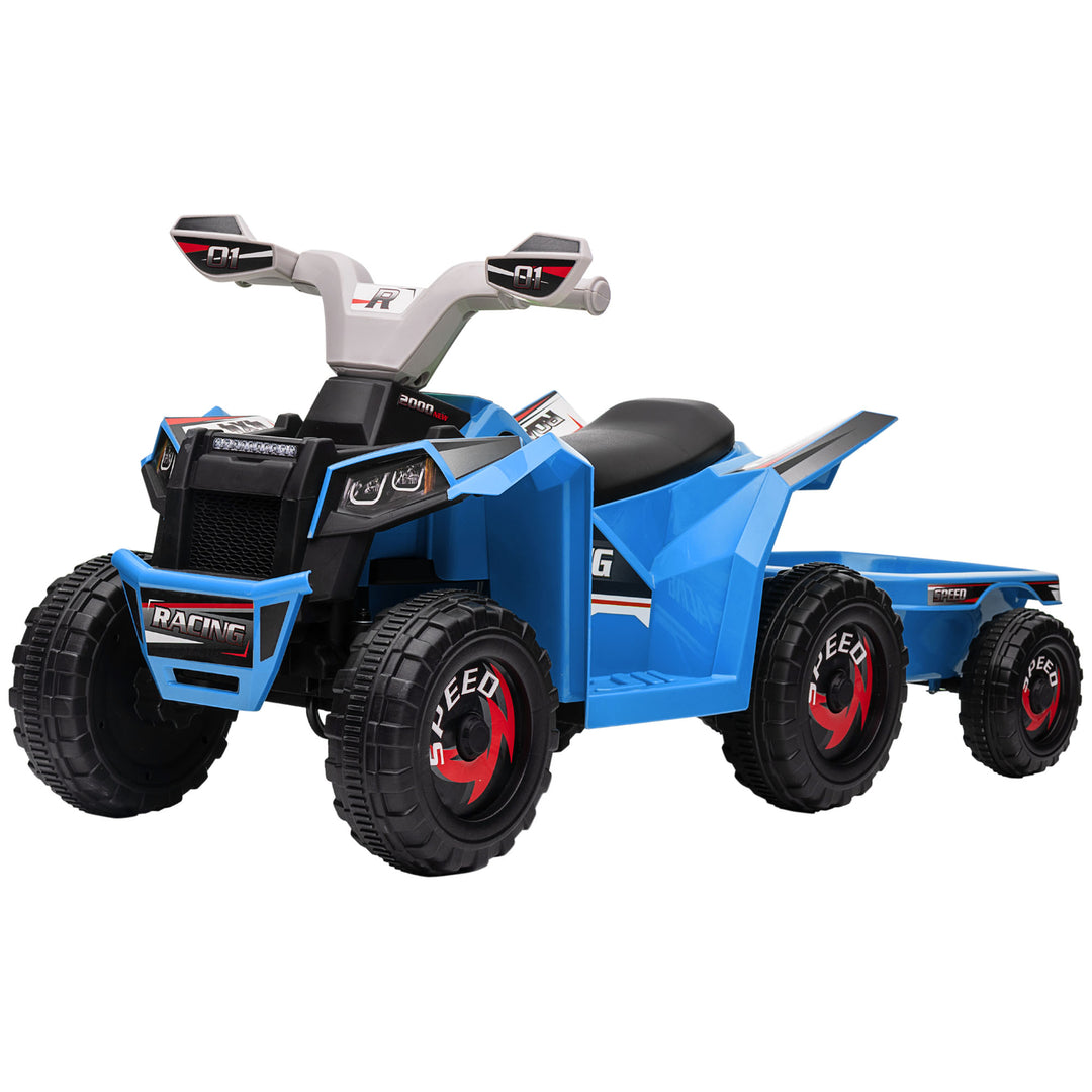 6V Quad Bike with Back Trailer, Wear-Resistant Wheels, for Ages 18-36 Months, Blue