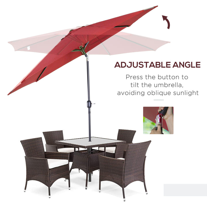 3(m) Tilting Parasol Garden Umbrellas, Outdoor Sun Shade with 8 Ribs, Tilt and Crank Handle for Balcony, Bench, Garden, Wine Red